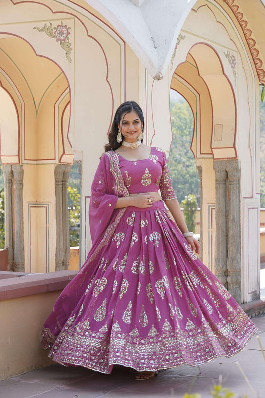 Elegant Sequined Faux Georgette Lehenga Choli Set with Dupatta.