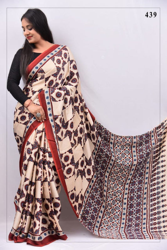 Elegant Digital Print Ajrakh Muslin Cotton Saree with Pallu Fumka - NAMYRA