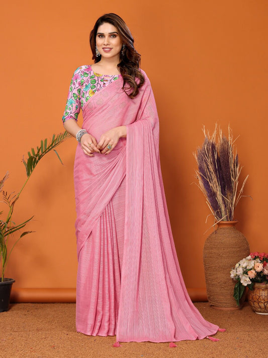 Elegant Polyester Zari Sari with Digital Print Blouse